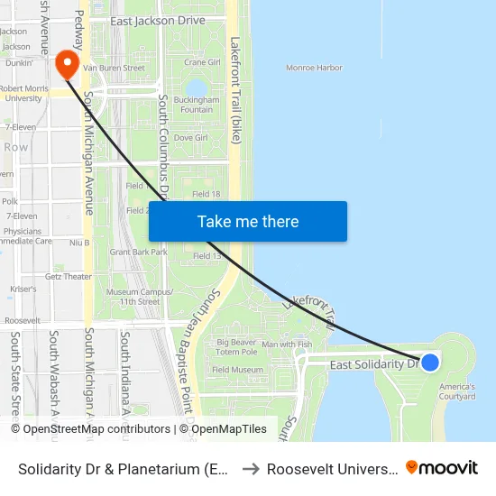 Solidarity Dr & Planetarium (East) to Roosevelt University map