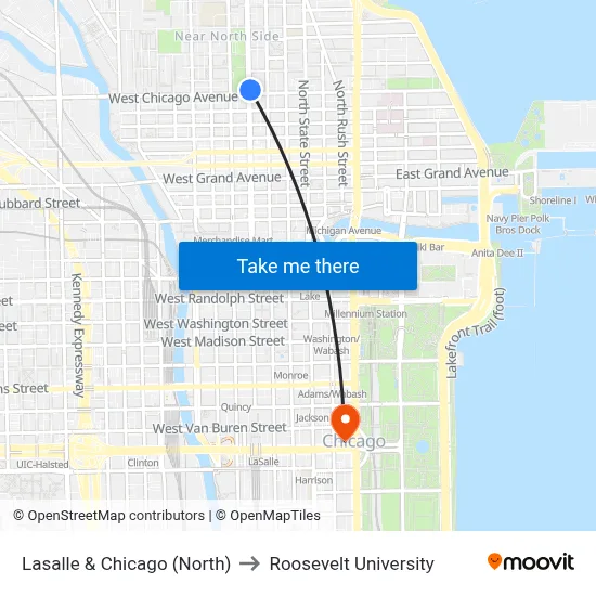 Lasalle & Chicago (North) to Roosevelt University map