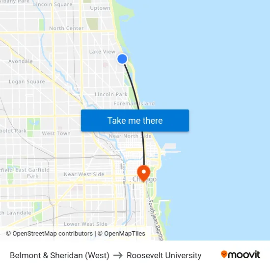 Belmont & Sheridan (West) to Roosevelt University map