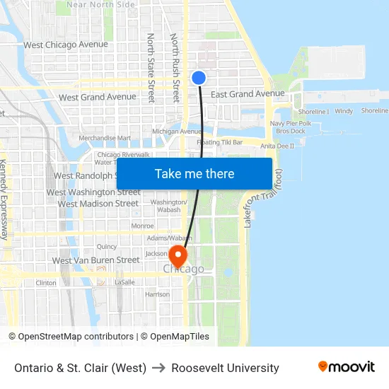 Ontario & St. Clair (West) to Roosevelt University map