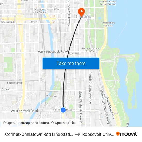 Cermak-Chinatown Red Line Station (West) to Roosevelt University map
