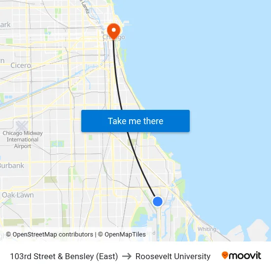 103rd Street & Bensley (East) to Roosevelt University map