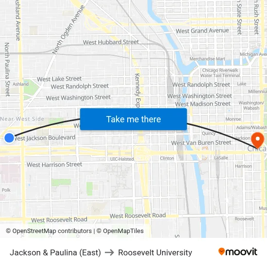 Jackson & Paulina (East) to Roosevelt University map