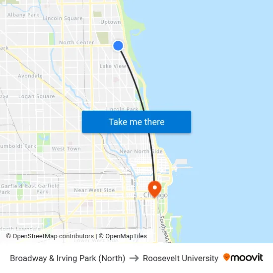 Broadway & Irving Park (North) to Roosevelt University map
