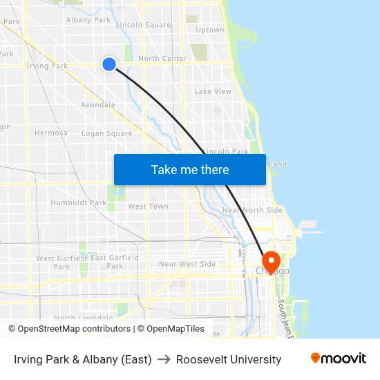 Irving Park & Albany (East) to Roosevelt University map