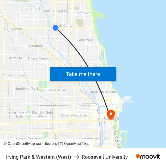 Irving Park & Western (West) to Roosevelt University map