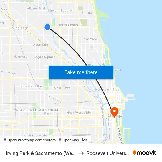 Irving Park & Sacramento (West) to Roosevelt University map