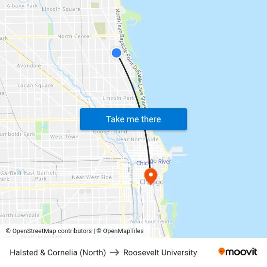 Halsted & Cornelia (North) to Roosevelt University map