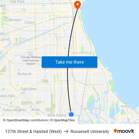 127th Street & Halsted (West) to Roosevelt University map