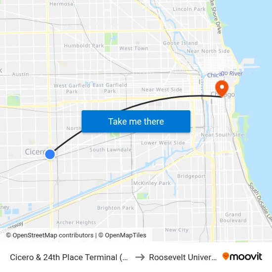 Cicero & 24th Place Terminal (East) to Roosevelt University map