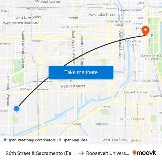 26th Street & Sacramento (East) to Roosevelt University map