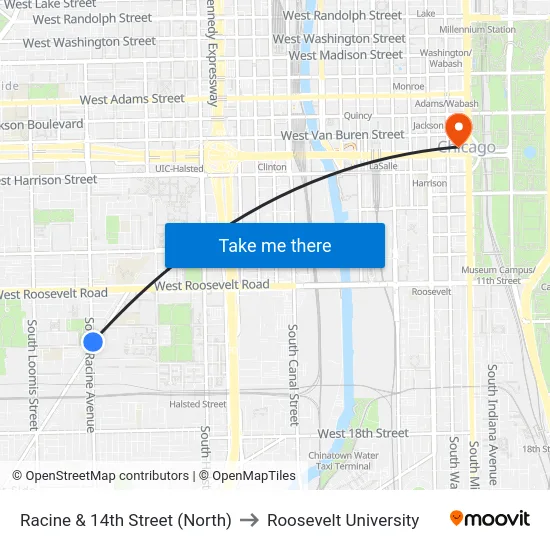Racine & 14th Street (North) to Roosevelt University map
