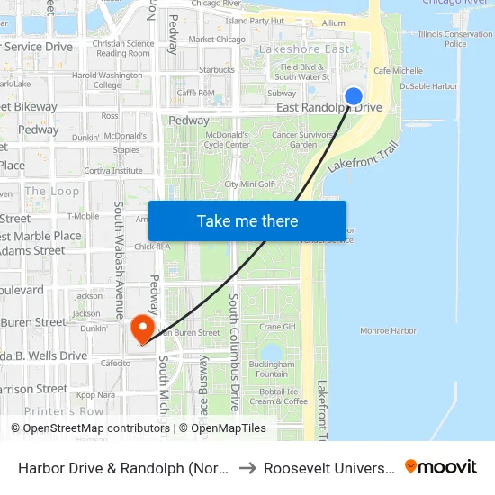 Harbor Drive & Randolph (North) to Roosevelt University map