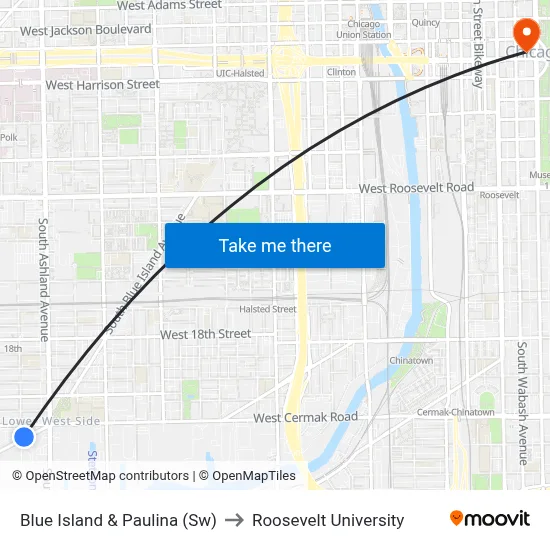 Blue Island & Paulina (Sw) to Roosevelt University map