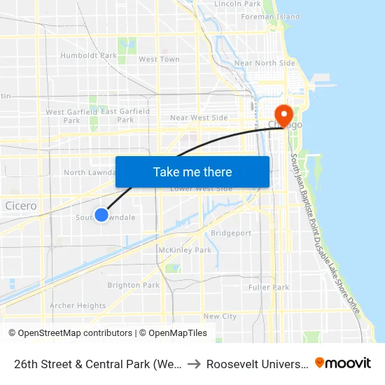 26th Street & Central Park (West) to Roosevelt University map