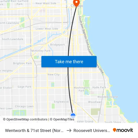 Wentworth & 71st Street (North) to Roosevelt University map