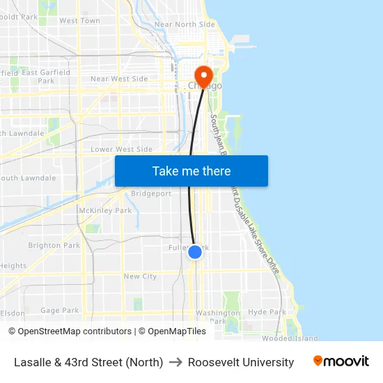 Lasalle & 43rd Street (North) to Roosevelt University map