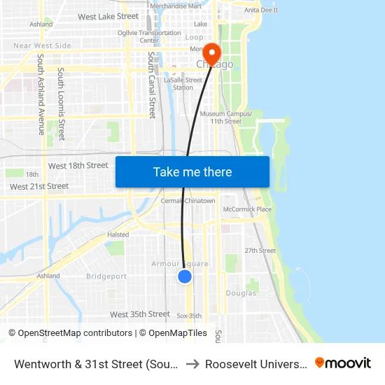 Wentworth & 31st Street (South) to Roosevelt University map