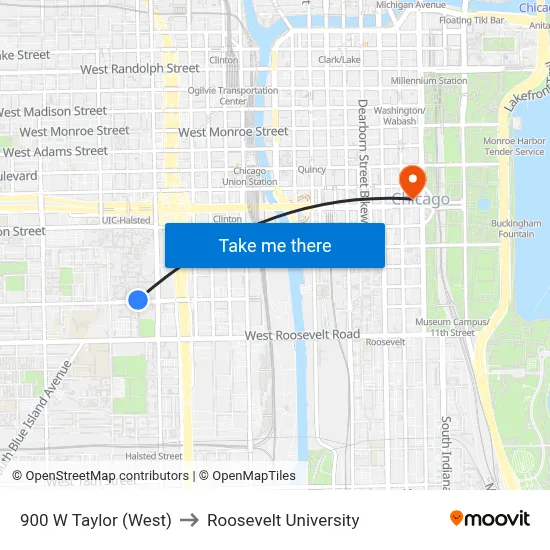900 W Taylor (West) to Roosevelt University map