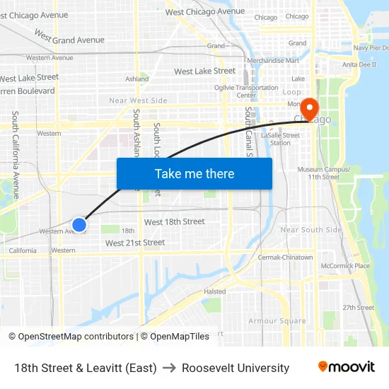 18th Street & Leavitt (East) to Roosevelt University map