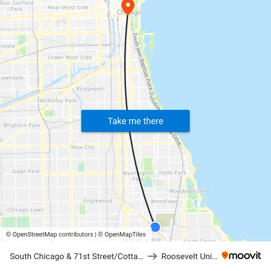 South Chicago & 71st Street/Cottage Grove (Se) to Roosevelt University map