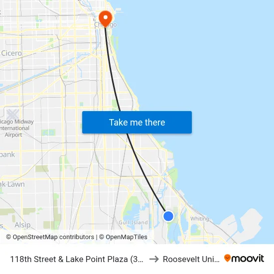 118th Street & Lake Point Plaza (3600 E) (West) to Roosevelt University map
