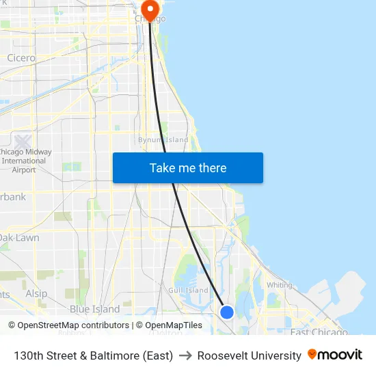 130th Street & Baltimore (East) to Roosevelt University map