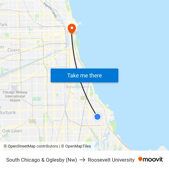 South Chicago & Oglesby (Nw) to Roosevelt University map