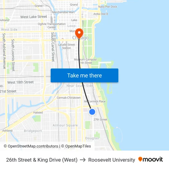26th Street & King Drive (West) to Roosevelt University map