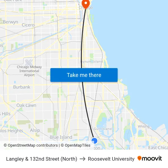 Langley & 132nd Street (North) to Roosevelt University map