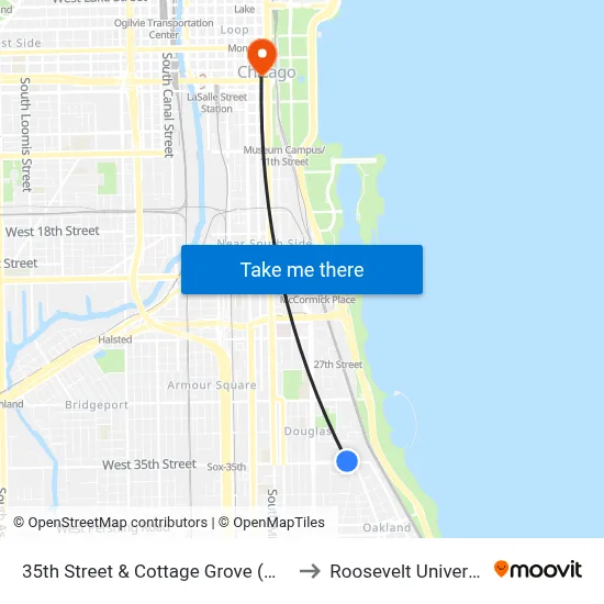 35th Street & Cottage Grove (West) to Roosevelt University map
