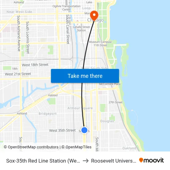 Sox-35th Red Line Station (West) to Roosevelt University map