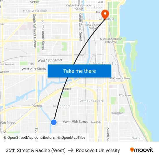 35th Street & Racine (West) to Roosevelt University map