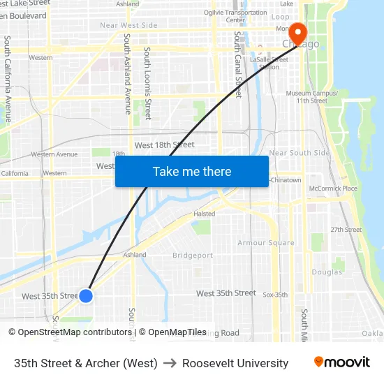35th Street & Archer (West) to Roosevelt University map