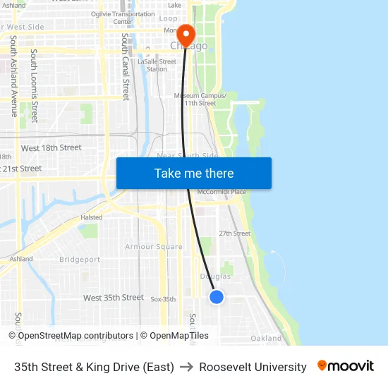 35th Street & King Drive (East) to Roosevelt University map
