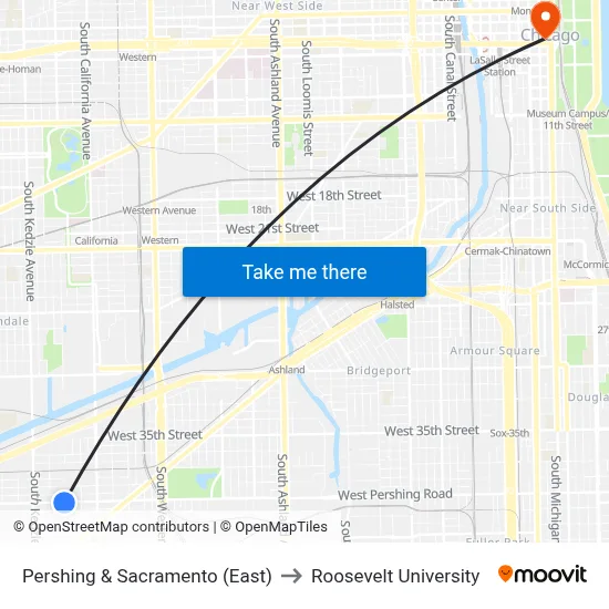 Pershing & Sacramento (East) to Roosevelt University map