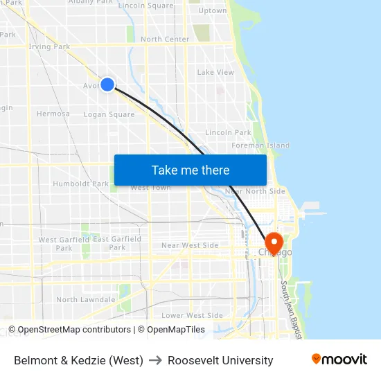 Belmont & Kedzie (West) to Roosevelt University map