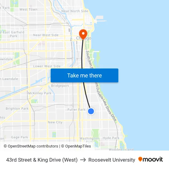 43rd Street & King Drive (West) to Roosevelt University map