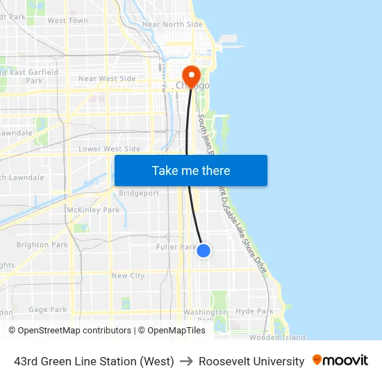 43rd Green Line Station (West) to Roosevelt University map