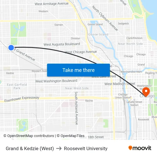 Grand & Kedzie (West) to Roosevelt University map