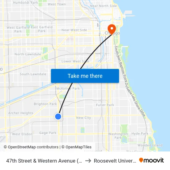 47th Street & Western Avenue (East) to Roosevelt University map
