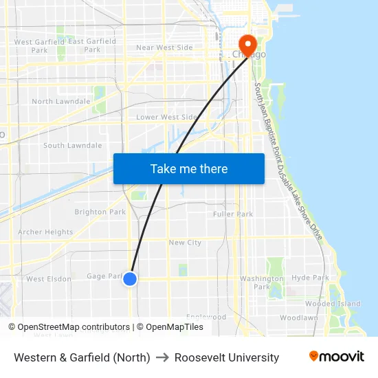 Western & Garfield (North) to Roosevelt University map