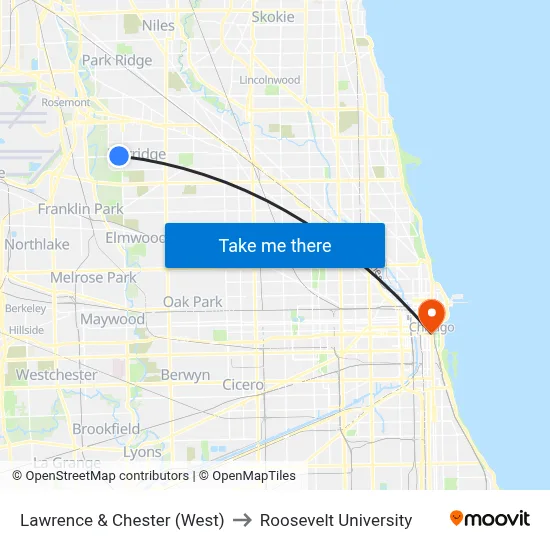Lawrence & Chester (West) to Roosevelt University map