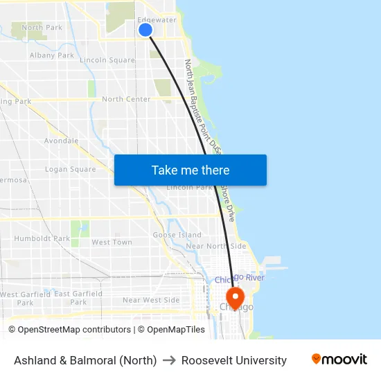 Ashland & Balmoral (North) to Roosevelt University map