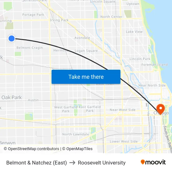 Belmont & Natchez (East) to Roosevelt University map