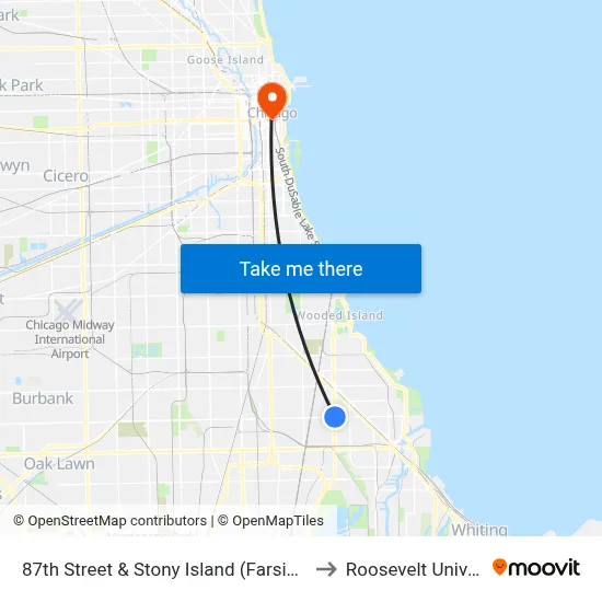 87th Street & Stony Island (Farside) (East) to Roosevelt University map