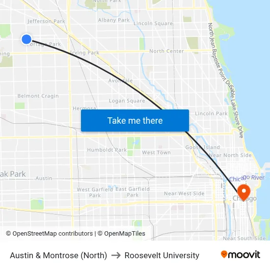 Austin & Montrose (North) to Roosevelt University map