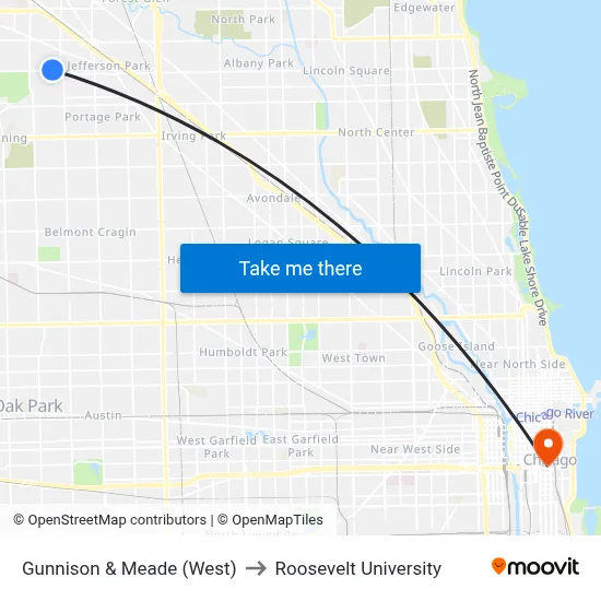 Gunnison & Meade (West) to Roosevelt University map