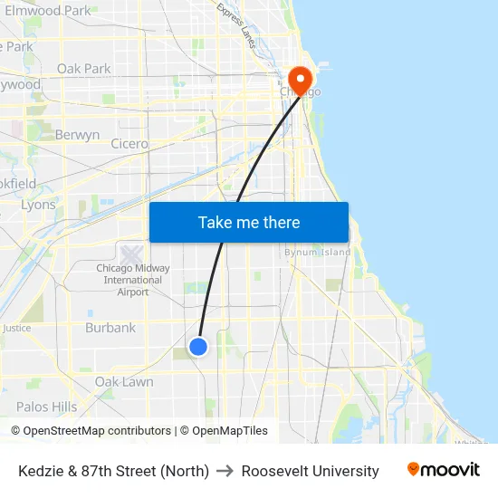 Kedzie & 87th Street (North) to Roosevelt University map
