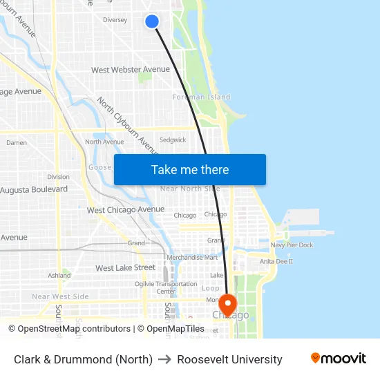 Clark & Drummond (North) to Roosevelt University map